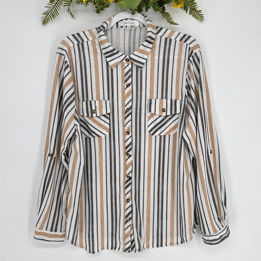 Eden & Olivia Button‎ Down Shirt Plus1X Roll Tab  Old Money Career Office Blouse